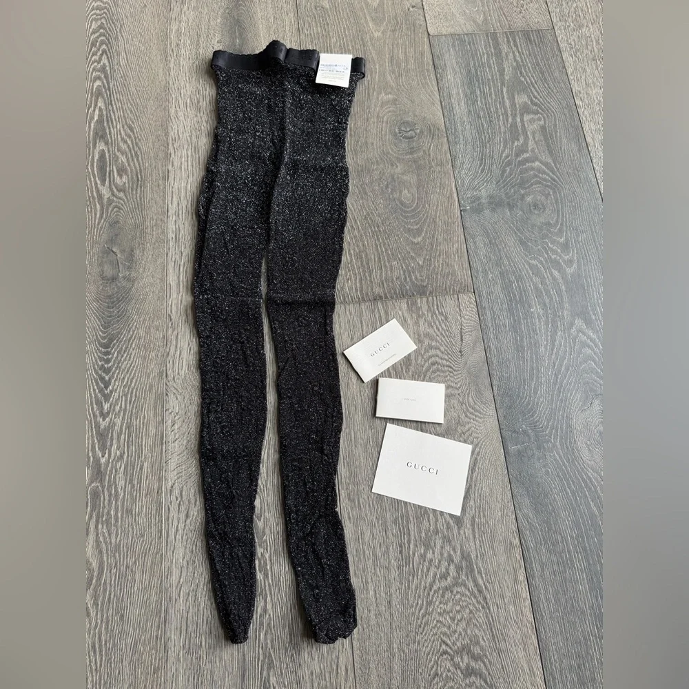 Gucci Black Lurex GG Knit Tights Size Small
